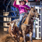 MI225880-Yass NSW cowgirl Sharon McGuire and her 6yo gelding 'Whiskey' are the 2022 Tourism Events Queensland Breakaway Roping champions
